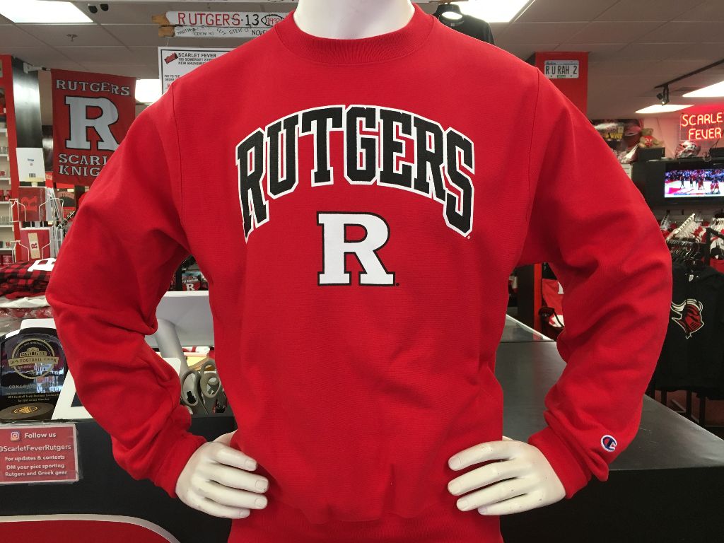 Rutgers Champion Reverse Weave Crewneck Red - Scarlet Fever Rutgers Gear
