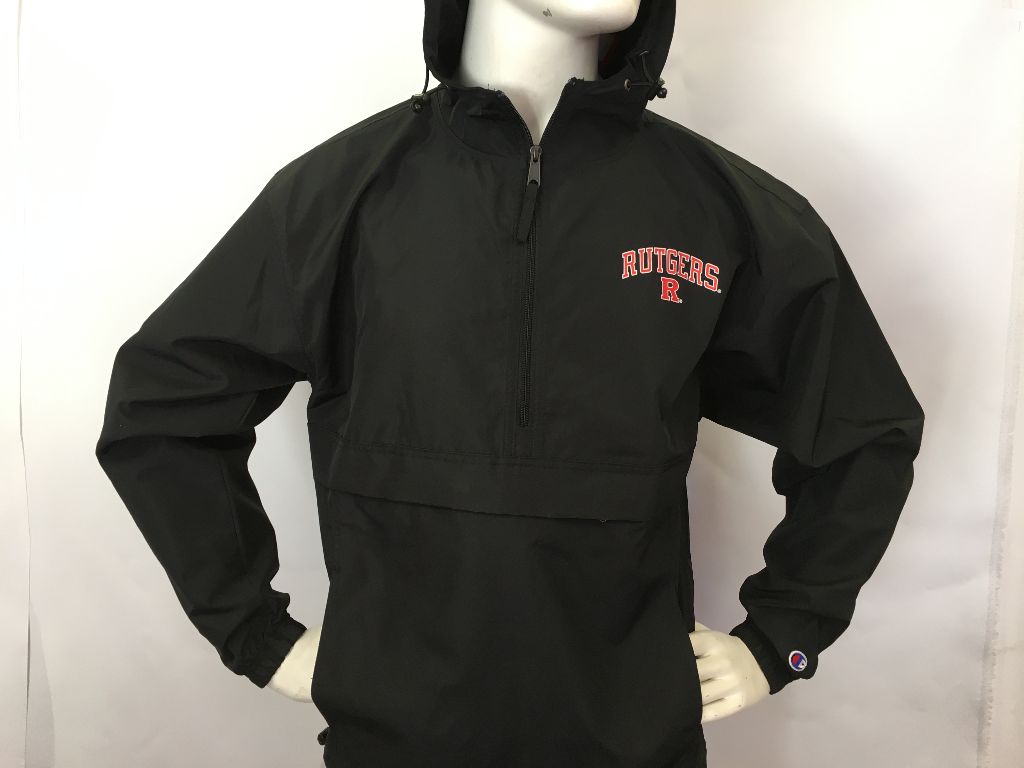 dom tyve Brug for Rutgers Champion Packable Jacket Black - Scarlet Fever Rutgers Gear