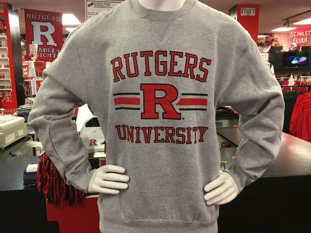 Rutgers Pennant Crewneck Grey - Scarlet Fever Rutgers Gear